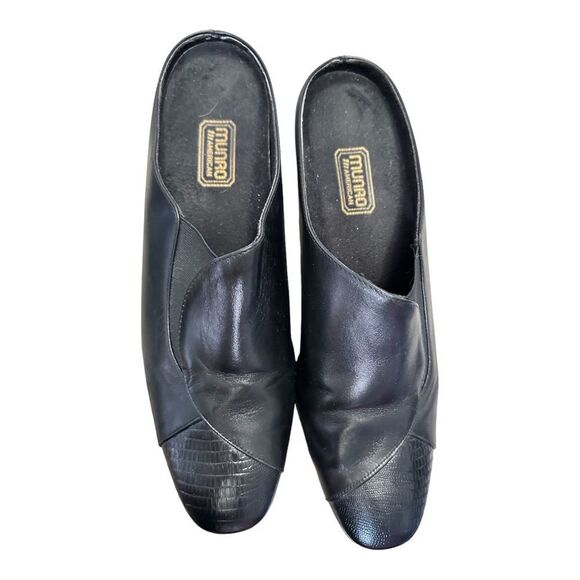 Munro American black leather snakeskin slip on dress shoes low heel size 11.5 - Picture 7 of 8